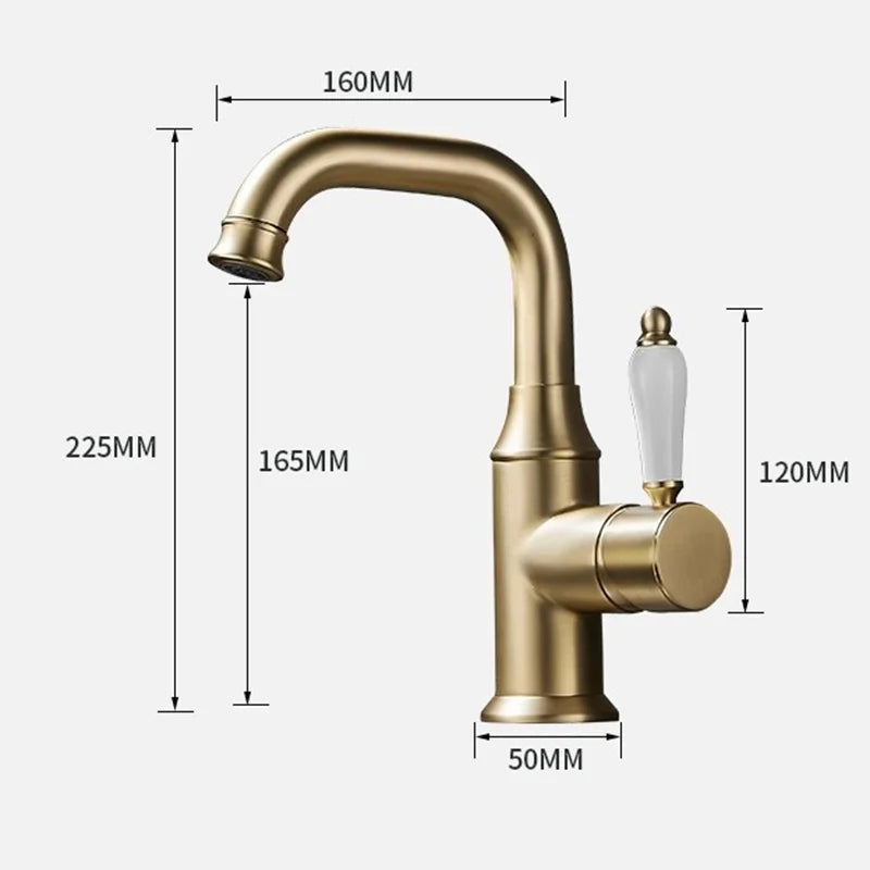 KEMAIDI Bathroom Faucet Brushed Gold Washbasin Faucets Tap Single Handle Cold Hot Water Mixer Tap Deck Mounted Brass Faucets