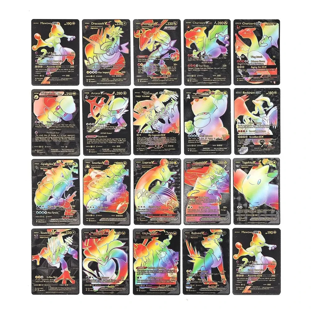 27-55Pcs Pokemon 3D Cards Colorful Shining English Spanish Vmax Gx Charizard Pikachu Trading Collection Battle Card Toys Gifts