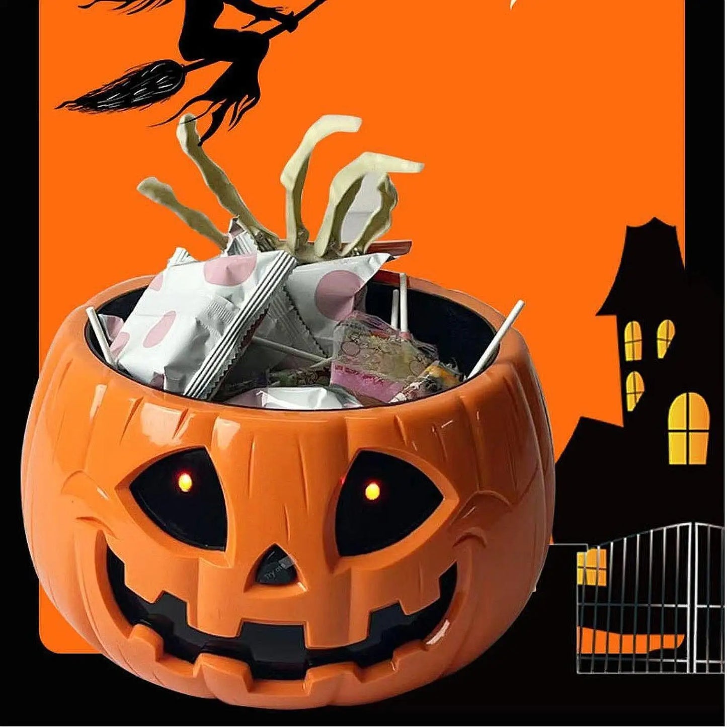 Halloween Pumpkin Candy Bowl Glow in The Dark Halloween Electric Toy for Home Outdoor Indoor Garden Holiday Party Decoration