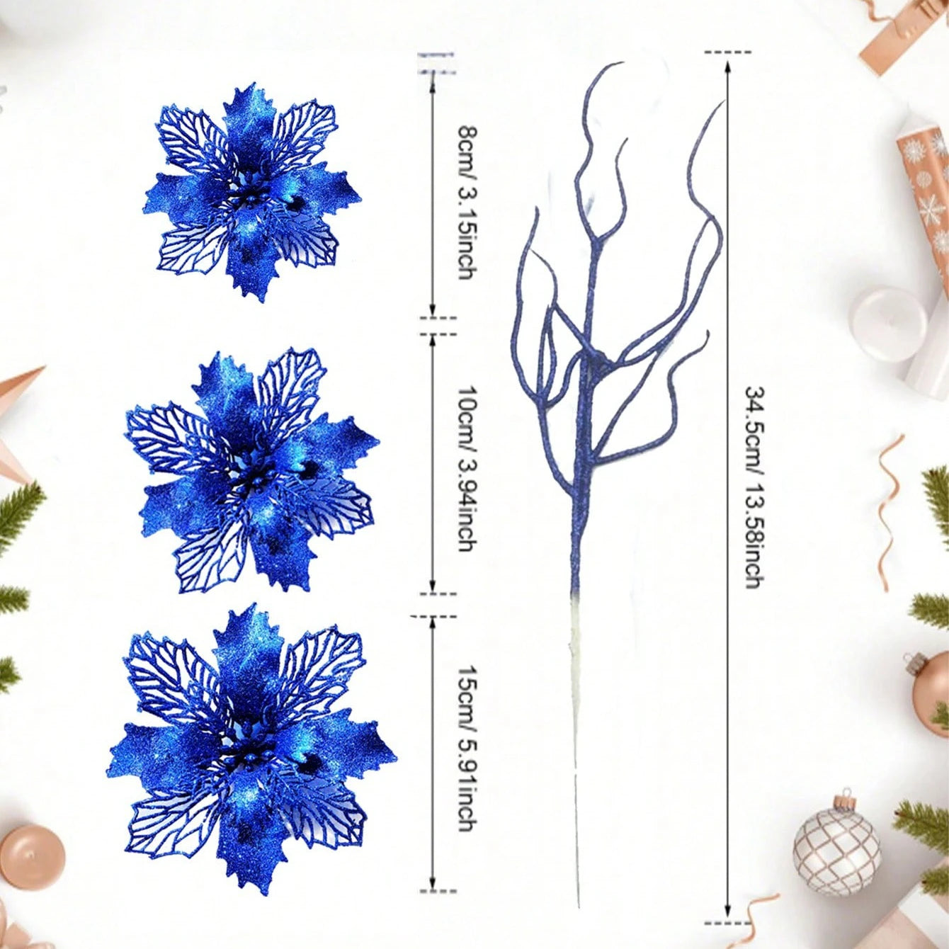 10Pcs Blue Artificial Flowers Branch Fake Plant Christmas Tree Decoration for Xmas Garland Ornament Home Decor 2026 Accessories