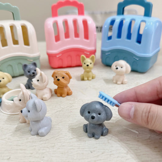8pcs/set Cute Dog Pet Basket Family Toys Dog Doll Set Dog Cage Toys Scene Playing Toys Christmas Decoration  Gifts