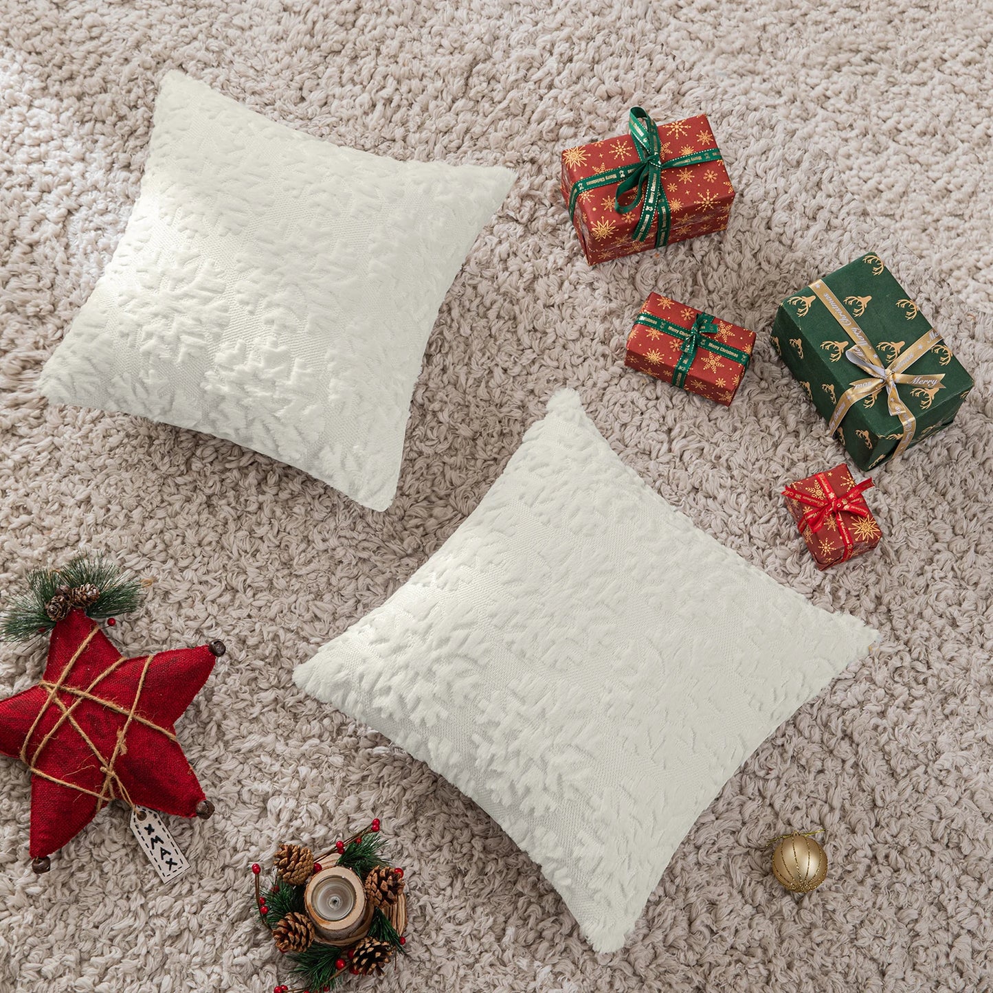 1/2 Pack Christmas Tree Square Throw Pillow Cases Snowflake Shaggy Plush PillowCases Embroidered Sofa Cushion Cover Home Decor