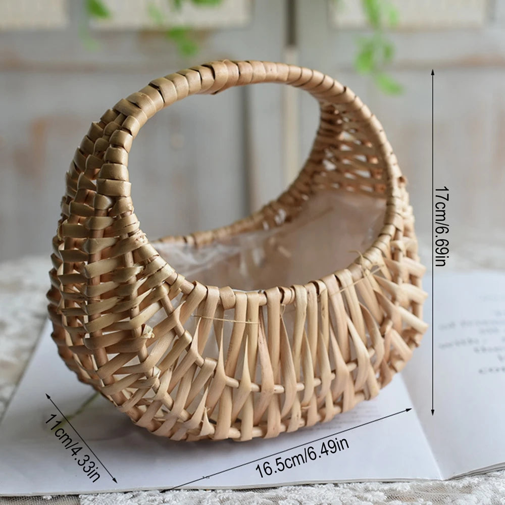 Wicker Basket Woven Basket With Handle Wedding Flower Girl Baskets Sturdy Picnic Home Decor
