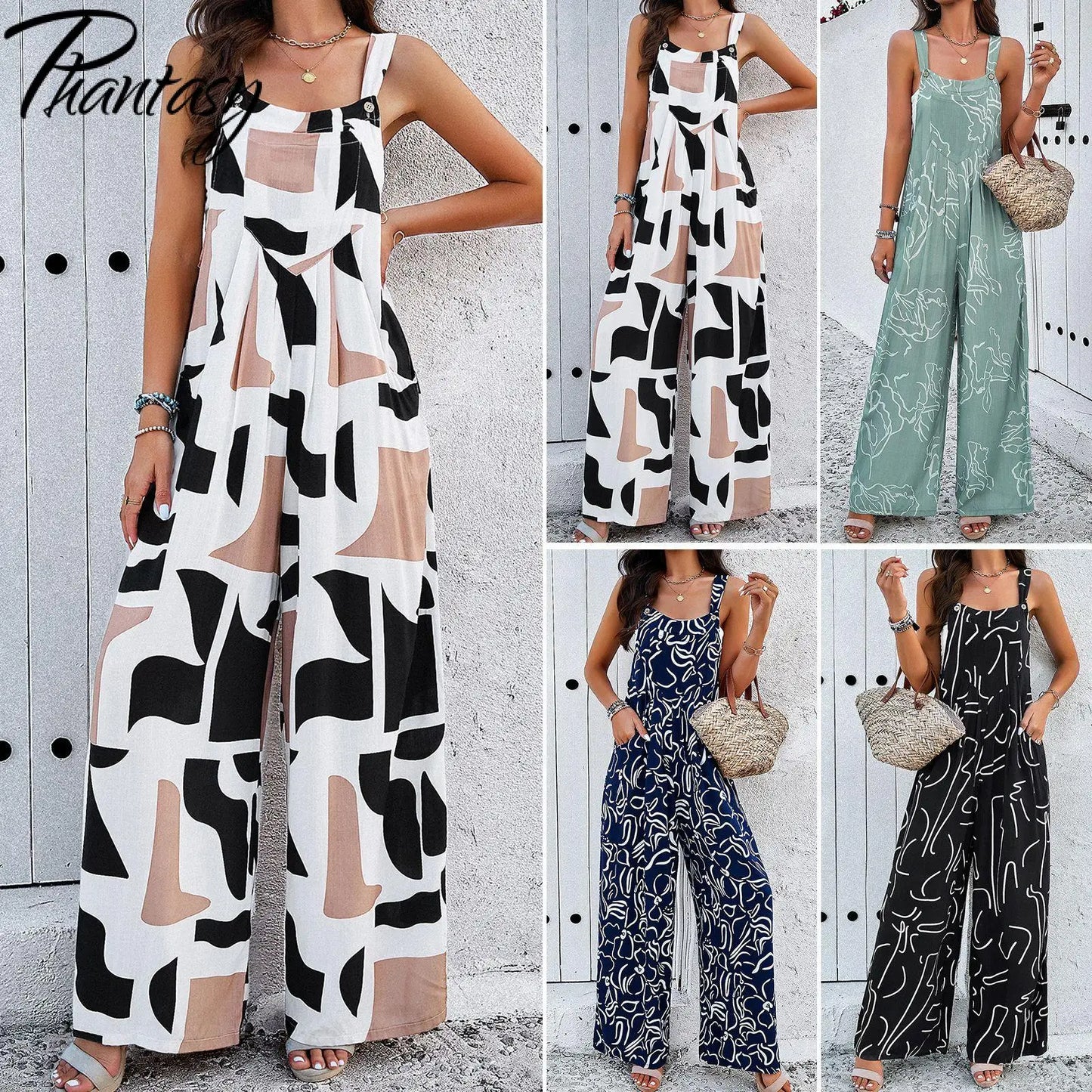 Phantasy Ladies Printing Jumpers Fashion Loose Casual Sleeveless Streetwear Elegant Rompers Women Playsuits Jumpsuits 2025