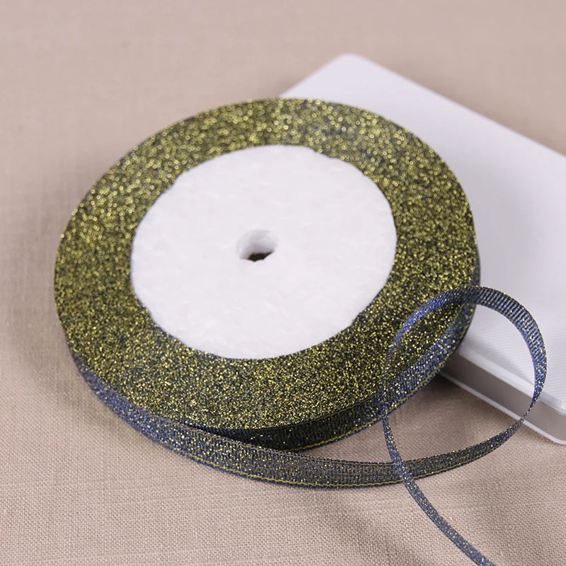 1/4" (6mm) 25yards Gold Silver Metallic Glitter Ribbons For DIY Crafts Sewing Fabric Christmas Party Wedding Supplies Gift Wrap