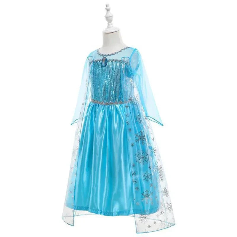 Disney Frozen Girls Cospaly Snow Queen Elsa Cape Costumes Kids Carnival Party Prom Gown Children Clothes Elsa Princess Dresses