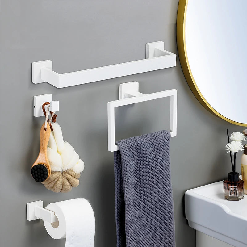 White Stainless Steel Bathroom Hardware Kit 40cm Towel Bar Toilet Paper Rack Clothes Hooks Bathroom Roll Towel Ring Rack