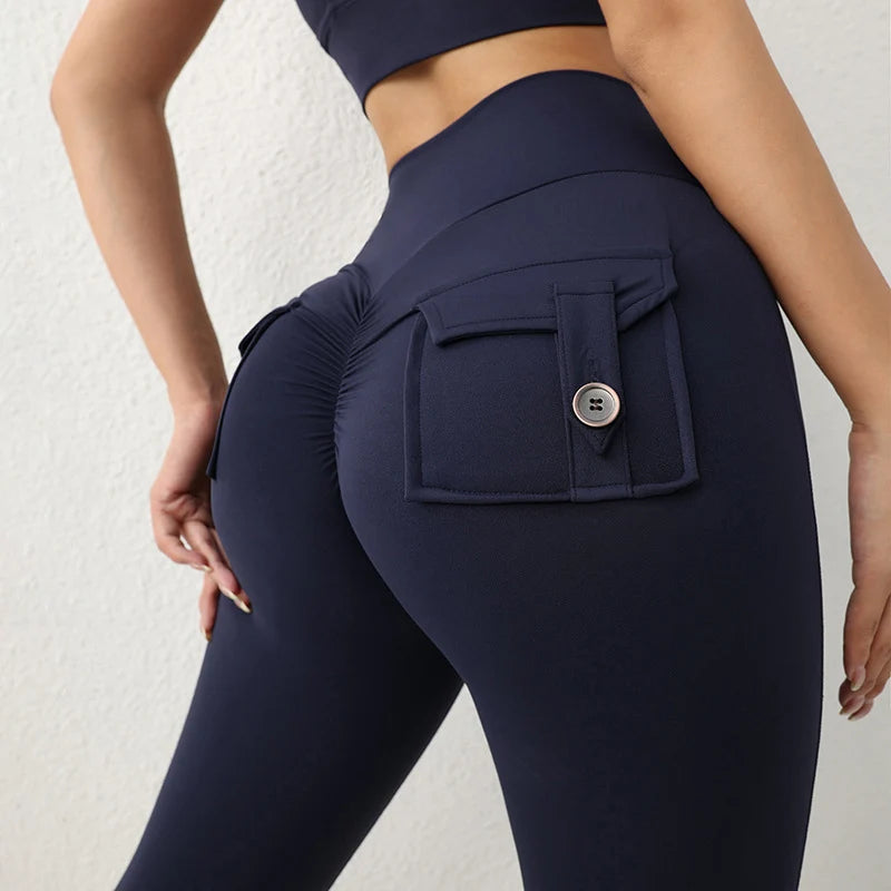 Sexy Spicy Girl Gym Sports Pants Chic Pocket Stretch Running Leggings Women High Waist Hip Lifting Breathable Yoga Trousers