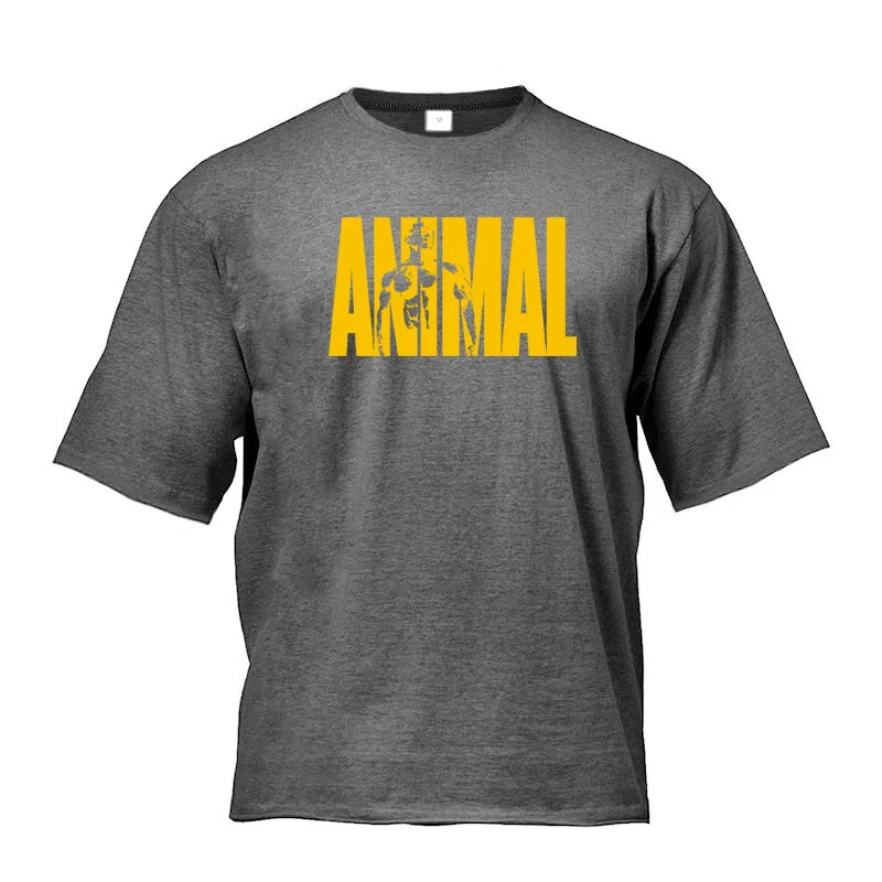 ANIMAL Letter Printed Summer Mens Oversized Half Sleeve T Shirt Cotton O Neck Casual Gym Clothing Fitness Loose Sports T-shirt