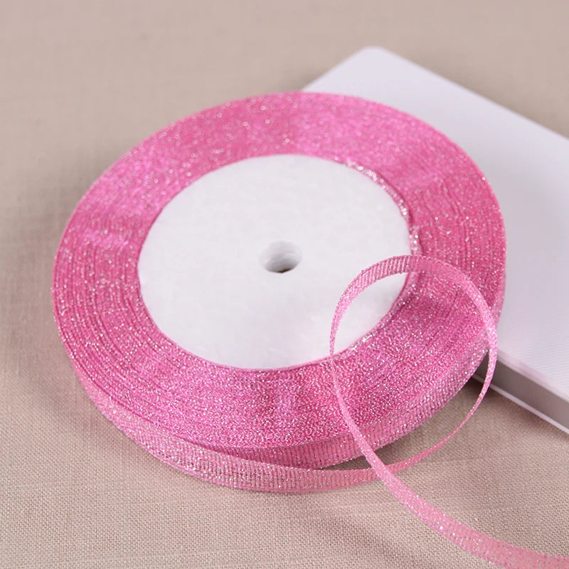 1/4" (6mm) 25yards Gold Silver Metallic Glitter Ribbons For DIY Crafts Sewing Fabric Christmas Party Wedding Supplies Gift Wrap