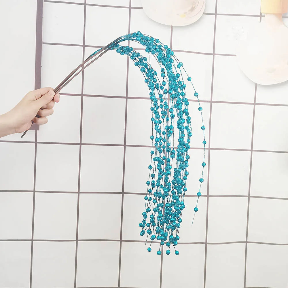 Glitter Stem Branch for Christmas Tree Decoration, Artificial Flowers, Golden Powder, Hanging Vine, Xmas Decor Supplies