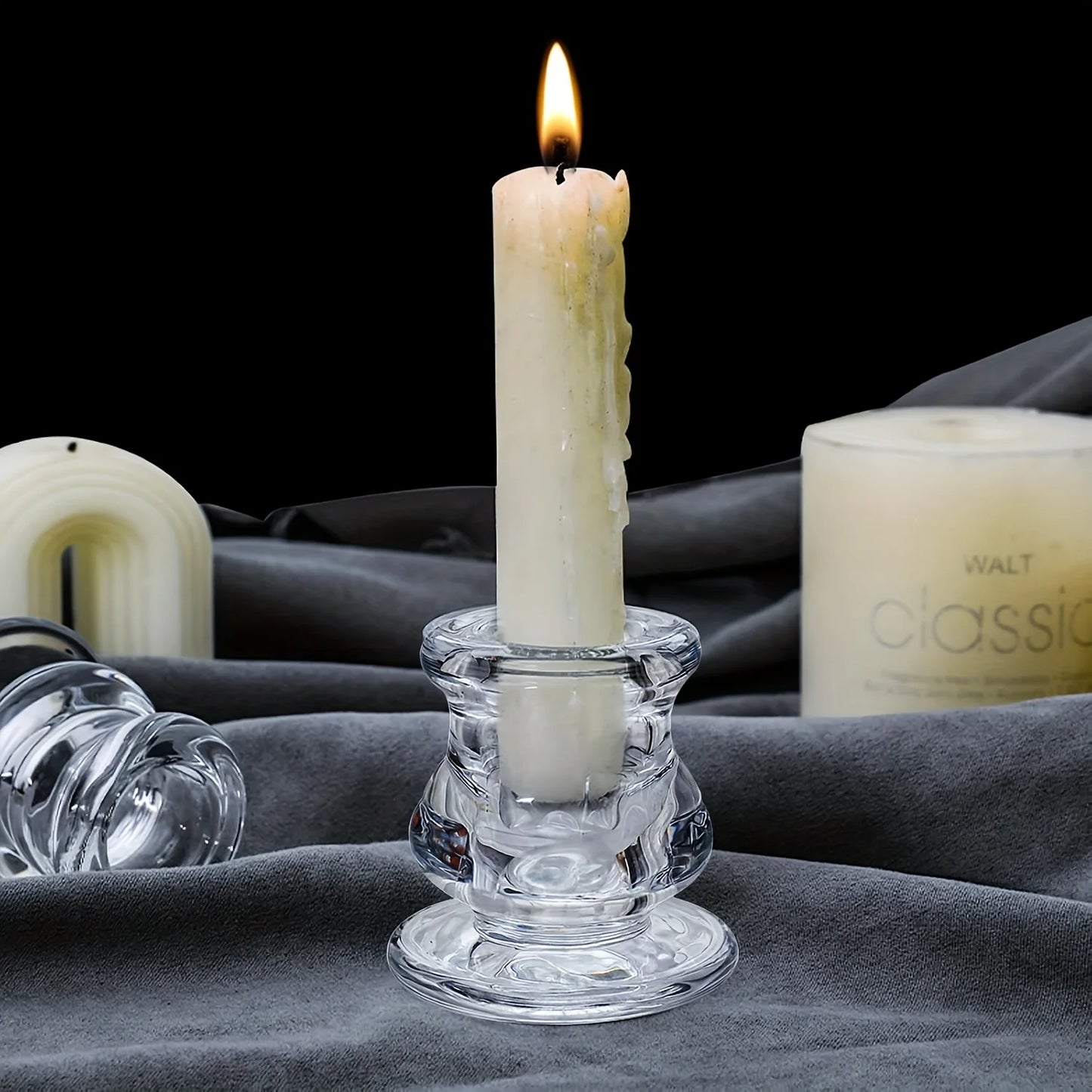 20pcs Glass Candle Holder, Clear Taper Candle Stand Wedding Glass Candle Holder, Wedding Decoration, Christmas Halloween Decoration