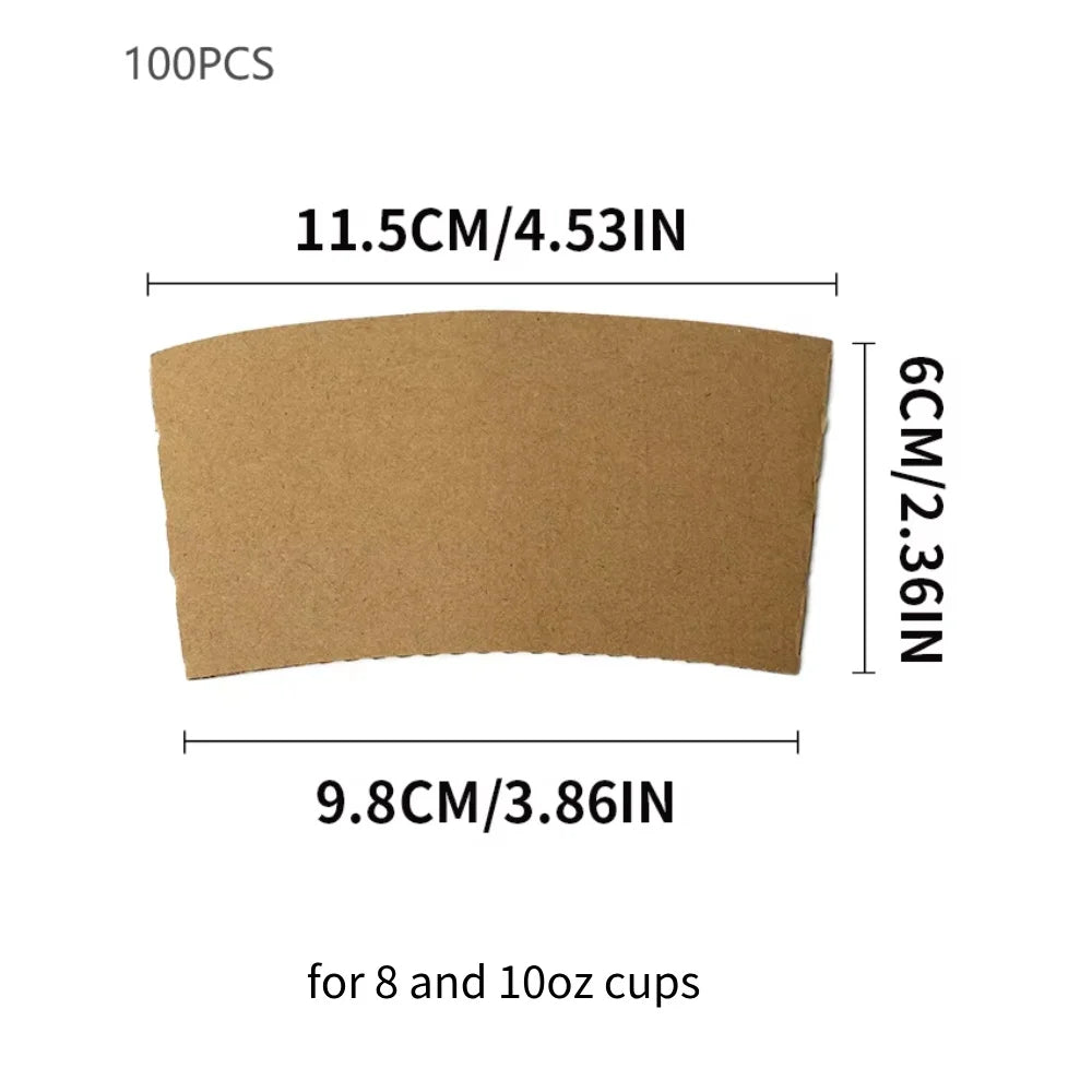 50/100pcs Kraft Corrugated Paper Cup Sleeves Brown Coffee Cup Sleeves Heat Insulation Cardboard Holder Disposable Cup Cover
