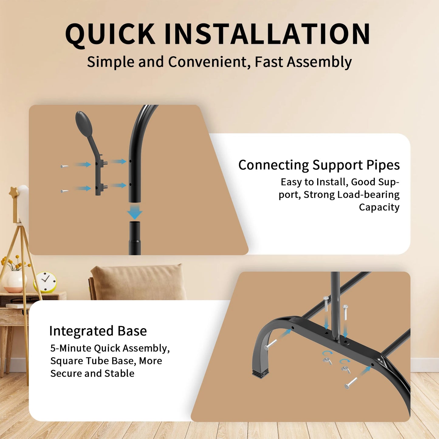 Metal Clothes Rail Heavy Duty Clothes Rack Single Hanging Portable Bedroom Freestanding Clothing Rack Storage Shelf With Hooks