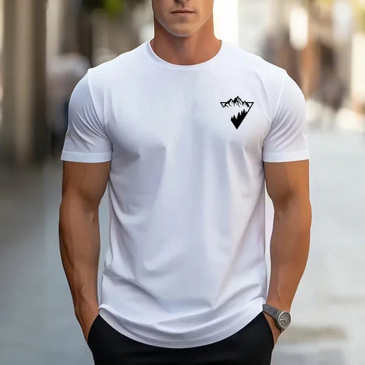 Men Oversized Tee Simple Mountain 5 Designs Short Sleeve Crew Neck Tshirt Urban Casual Top For Spring Summer 2026 Men's Clothing