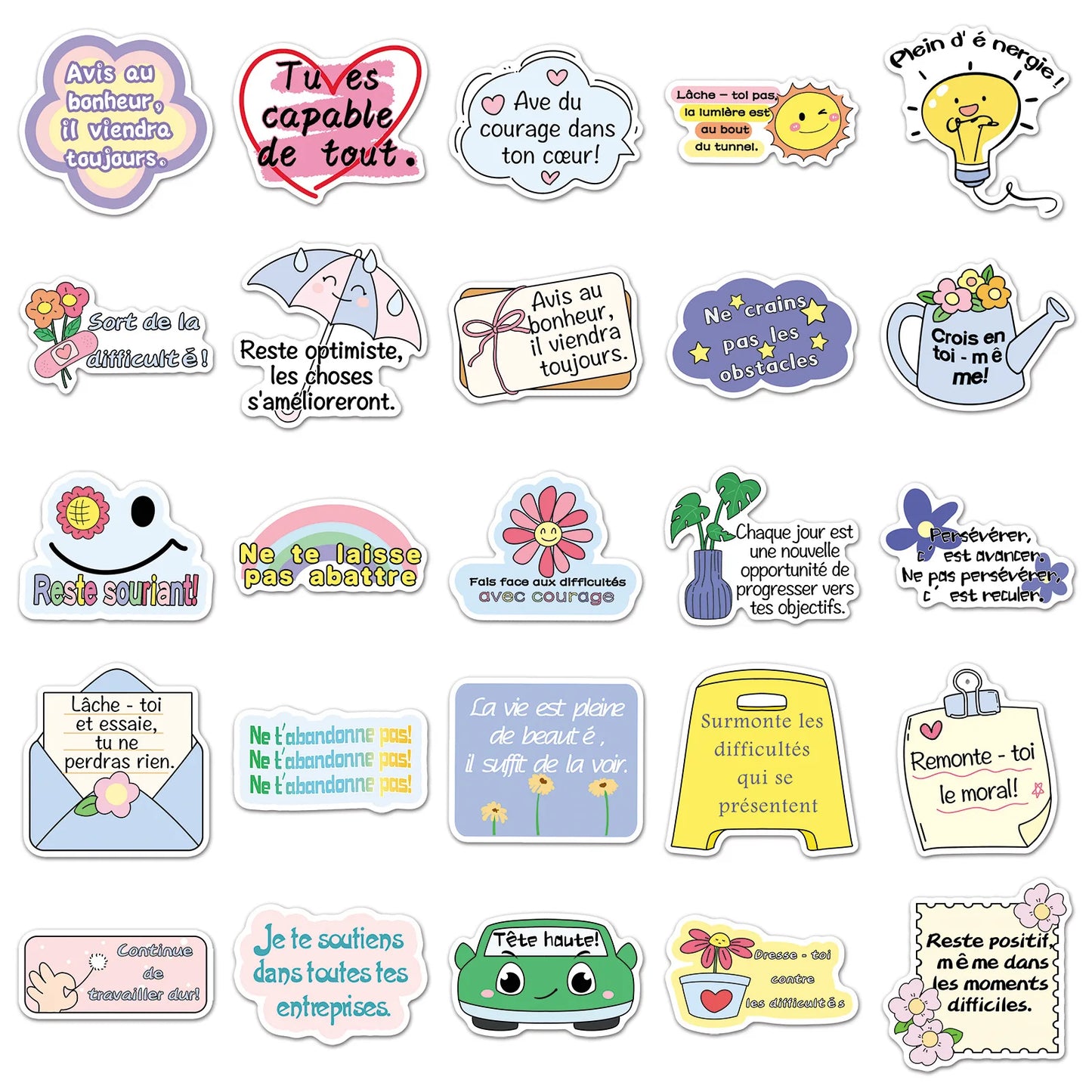 50PCS French Inspirational Text Waterproof Stickers Short Sentence Graffiti Decoration Notebook Suitcase Water Cup Guitar Toys