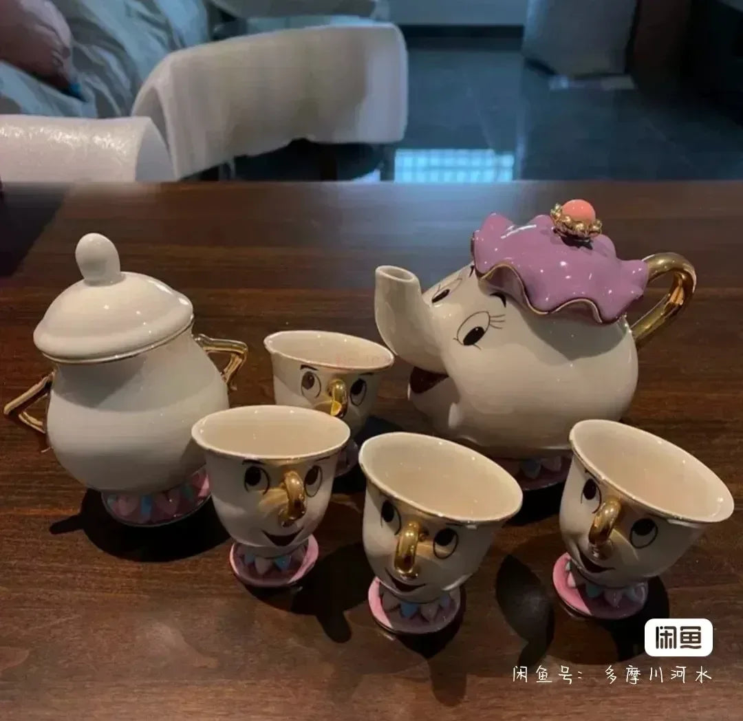 Disney Teapot Cute Cartoon Beauty And The Beast Coffee Pots Mug Mrs Potts Chip Cup Tea Cup Pots One Tea Sets Droshipping