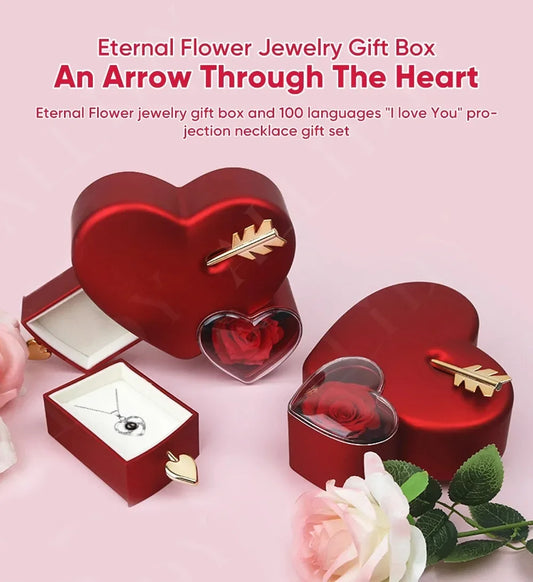Christmas Creative Heart-piercing Jewelry Box with Eternal Rose Preserved Flowers Party Drawer Box Design Valentine's Day Gifts