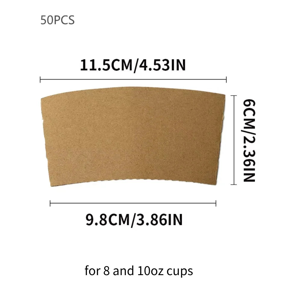 50/100pcs Kraft Corrugated Paper Cup Sleeves Brown Coffee Cup Sleeves Heat Insulation Cardboard Holder Disposable Cup Cover