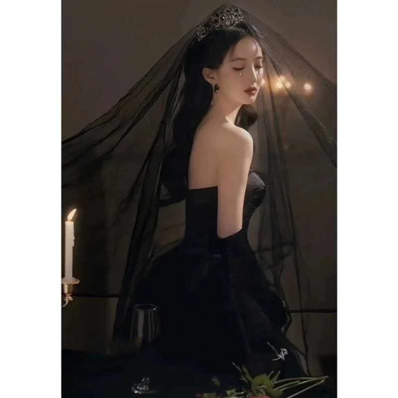 Black Evening Dress, Suitable for Everyday Wear, Birthday Party, Adult Ceremony, Hostess, Strapless Dress, Banquet, Long Dress