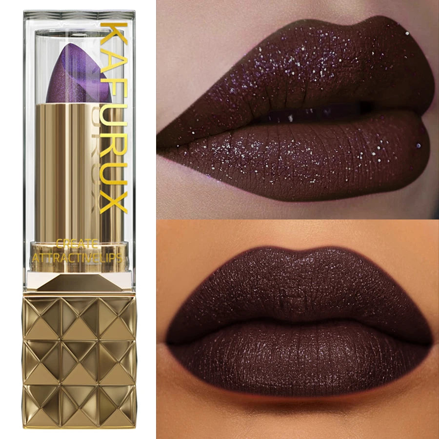 1pc Sexy Glitter Shiny Red Lipstick Pearlescent Lip Tint, Long Lasting Lip Senior Matte Lip Makeup Gifts for Women Metallic  lip