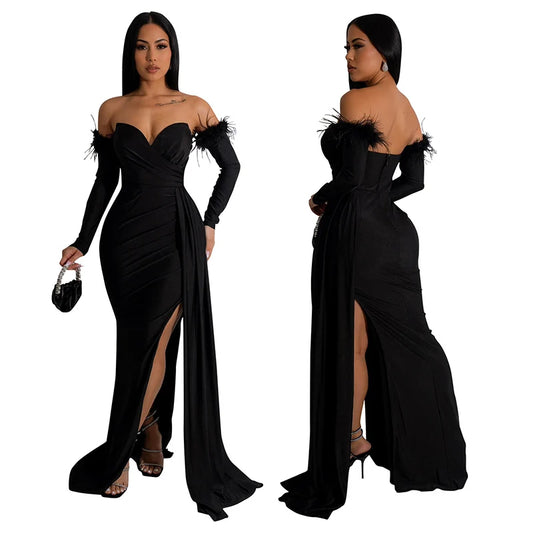 Elegant Birthday Evening Night Dresses for Women Wedding Gown Long Christmas Maxi Bodycon Prom Party Dress with Sleeve