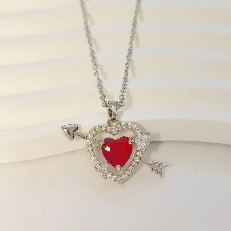 New Style Creative Arrow Through Heart Couple Pendant Heart-Shaped Collar Chain Valentine's Day Necklace Jewelry Gift