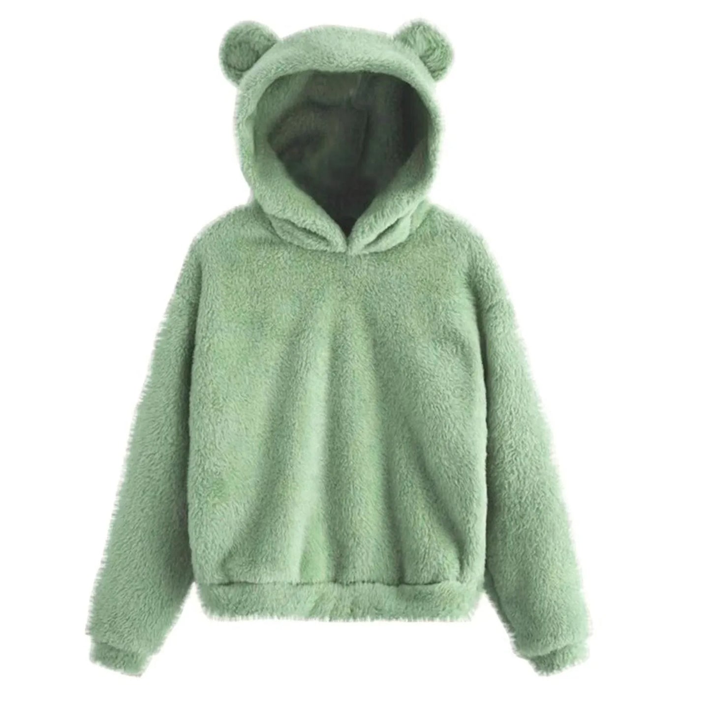 Autumn Women's Hoodies Long Sleeve Bear Ear Hood Sweatshirt Cute Plush Warm Casual Hoodie Tops Fleece Hooded Pullovers