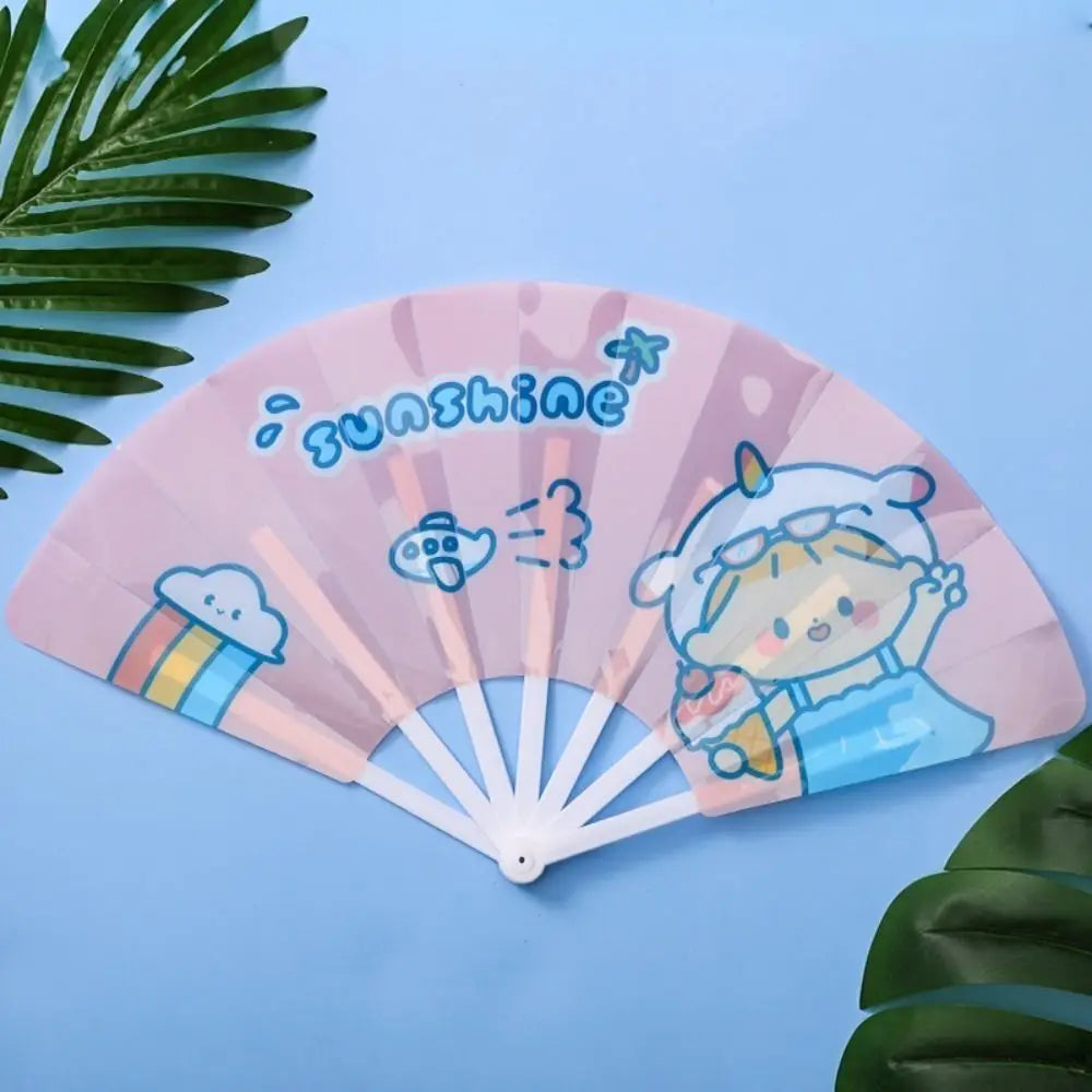 Gifts Folding 7-fold Fan Cute Cartoon PP Hand Held Fan Home Decoration Plastic Cartoon Folding Fan