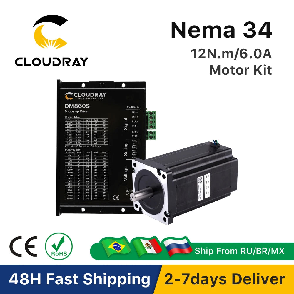 Cloudray Nema 34 Open Loop Stepper Motor Driver Kit 12N.m 6.0A DM860S 2.4A-7.2A for 3D printer CNC Engraving Milling Machine
