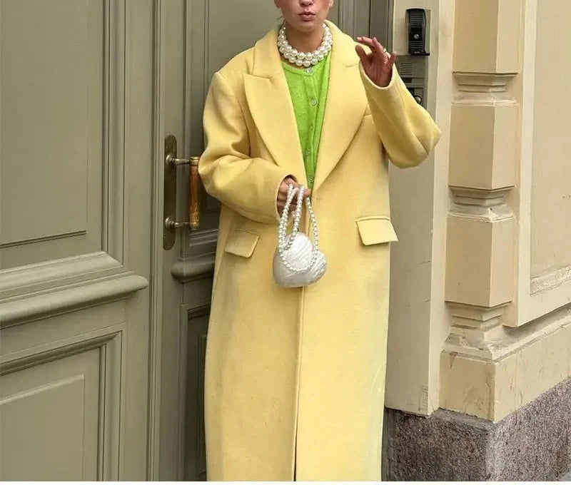 2025 Autumn Women's Trench Coat  Elegant Collar  Single Button  Wool-like Loose Overcoat for Women