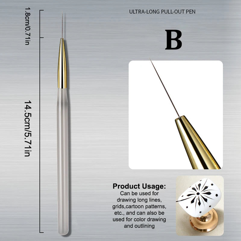 Nail Art Painting Brush Acrylic Lines Pen Stripes Grid Flower Butterfly Drawing Watercolor Brushes UV Gel DIY Design Manicure