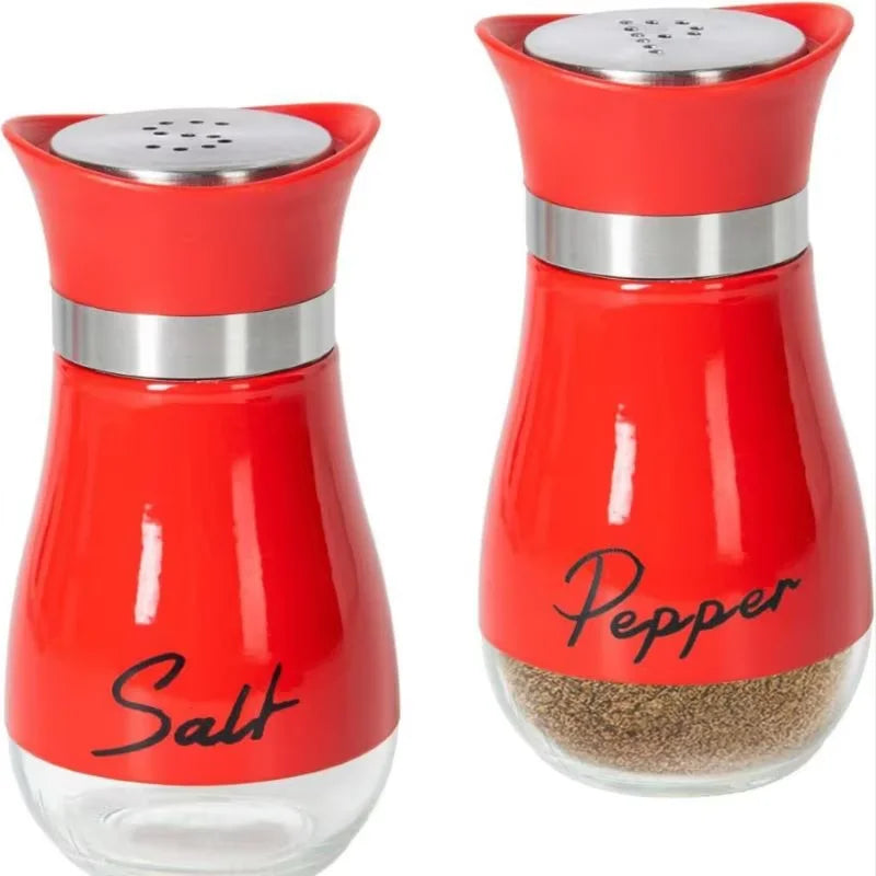 2pcs Seasoning Shaker Glass Bottles Spices Storage Barbecue Condiment Jar Salt Pepper Boxes For Kitchen Gadget Tools Organizer