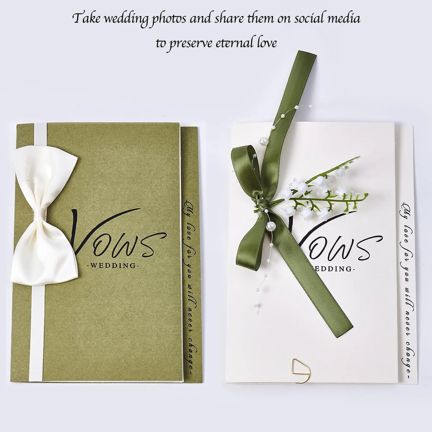 Wedding Vow Book Set, Minimalist Design for Couple, Green & White, Wedding Keepsake with Vows & Declarations, Bestseller