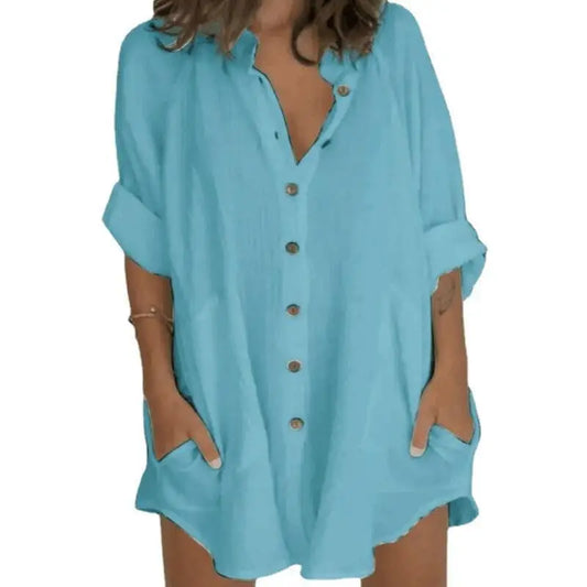 Women's Cotton ket irt Dr Sweet Sle Long Sve Stand Collar Insert oulder Sve Summer Faion Ladies' Clothing