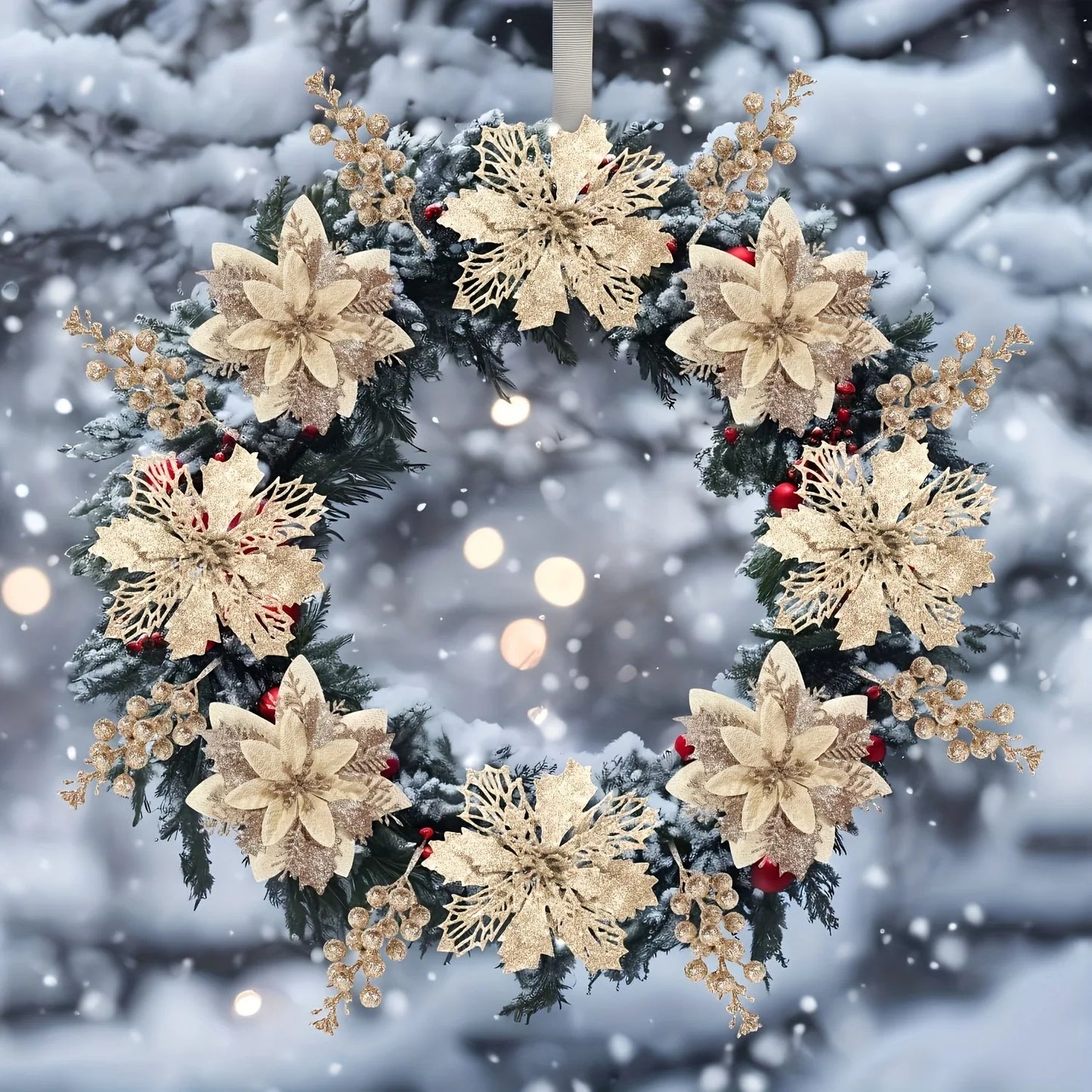 21Pcs Artificial Flowers Berry Bouquet Christmas Decoration Vase for Home Room Decor Fake Flowers Garland Ornament Accessories