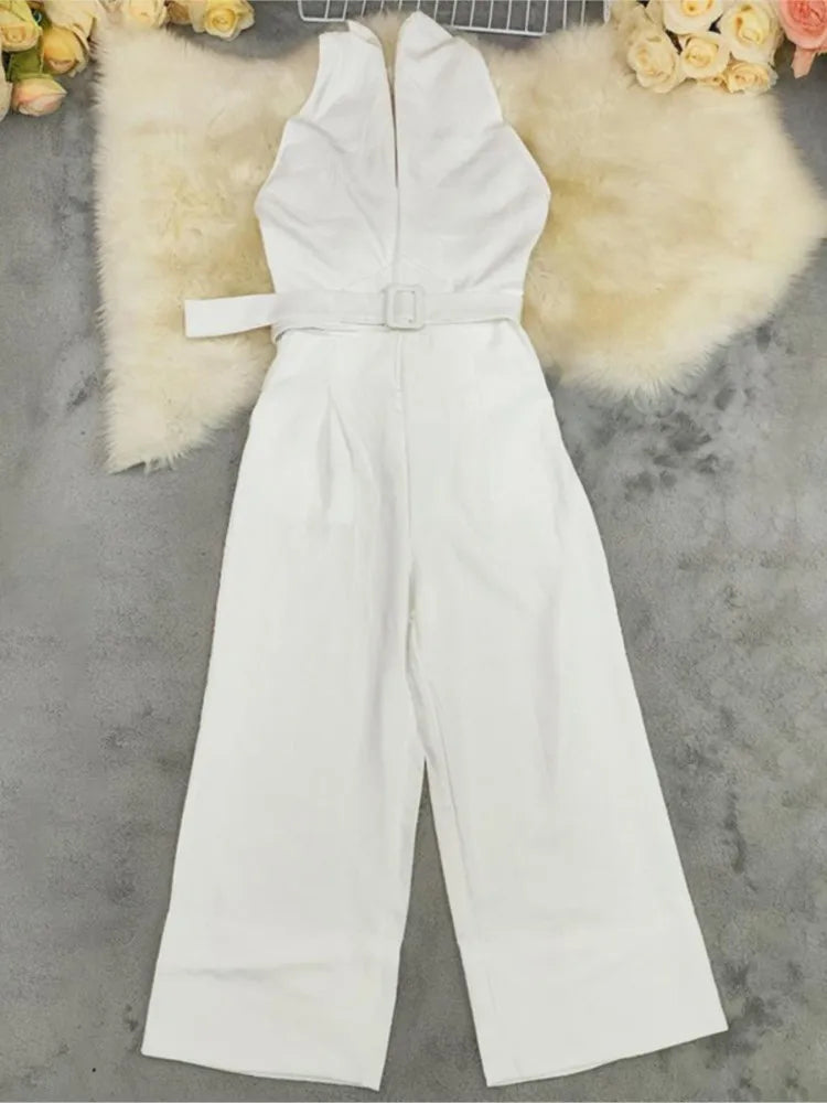 Sexy Sleeveless Hanging Neck Jumpsuit Summer Women's Clothing New Versatile Straight Waistband Jumpsuit Women's Clothing
