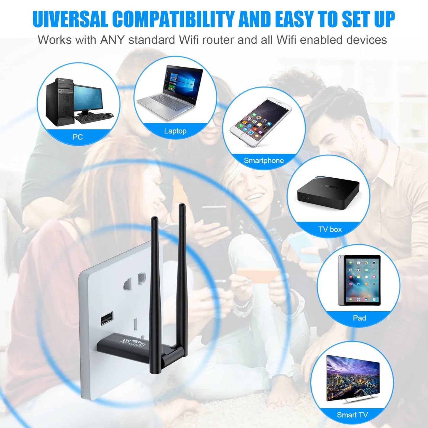 USB 2.4G 300Mbps Wireless WiFi Repeater Extender Router Wi-Fi Signal Amplifier Booster Long Range Network Card Adapter for PC