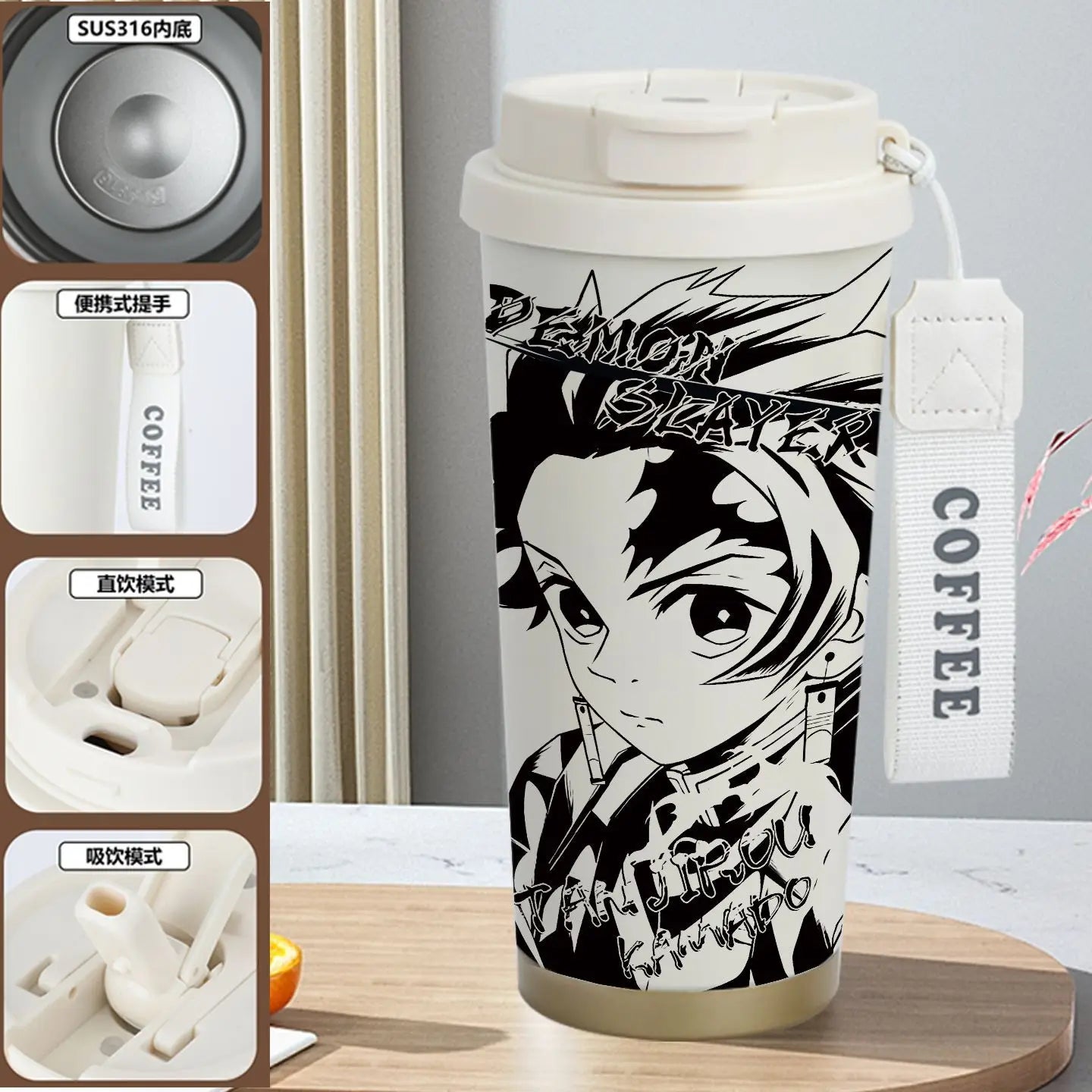 Demon Slayer Kamado Tanjirou Nezuko Agatsuma Zenitsu Anime Pattern Stainless Steel Thermos Mug Idea Leakproof Straw Cup Gift