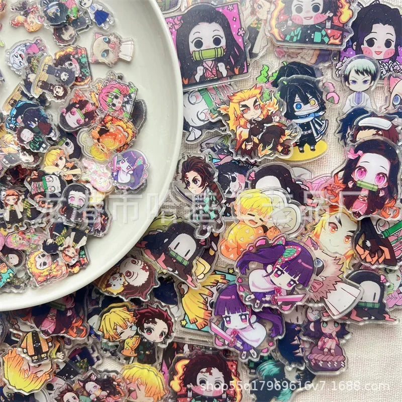 Demon Slayer Anime Cartoon Q-Version Transparent Acrylic Thick Double Sided Sheet Keychain Broch PP Clip DIY Jewelry Accessories