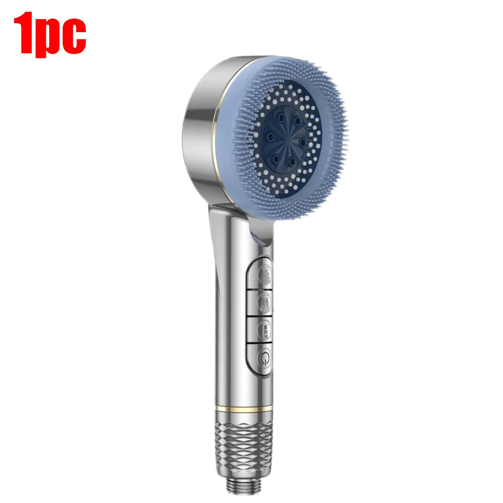 4 Modes Self-cleaning Shower Head with Silicone Brush One-Key Stop Water Massage High Pressure ABS Showerhead with Filter