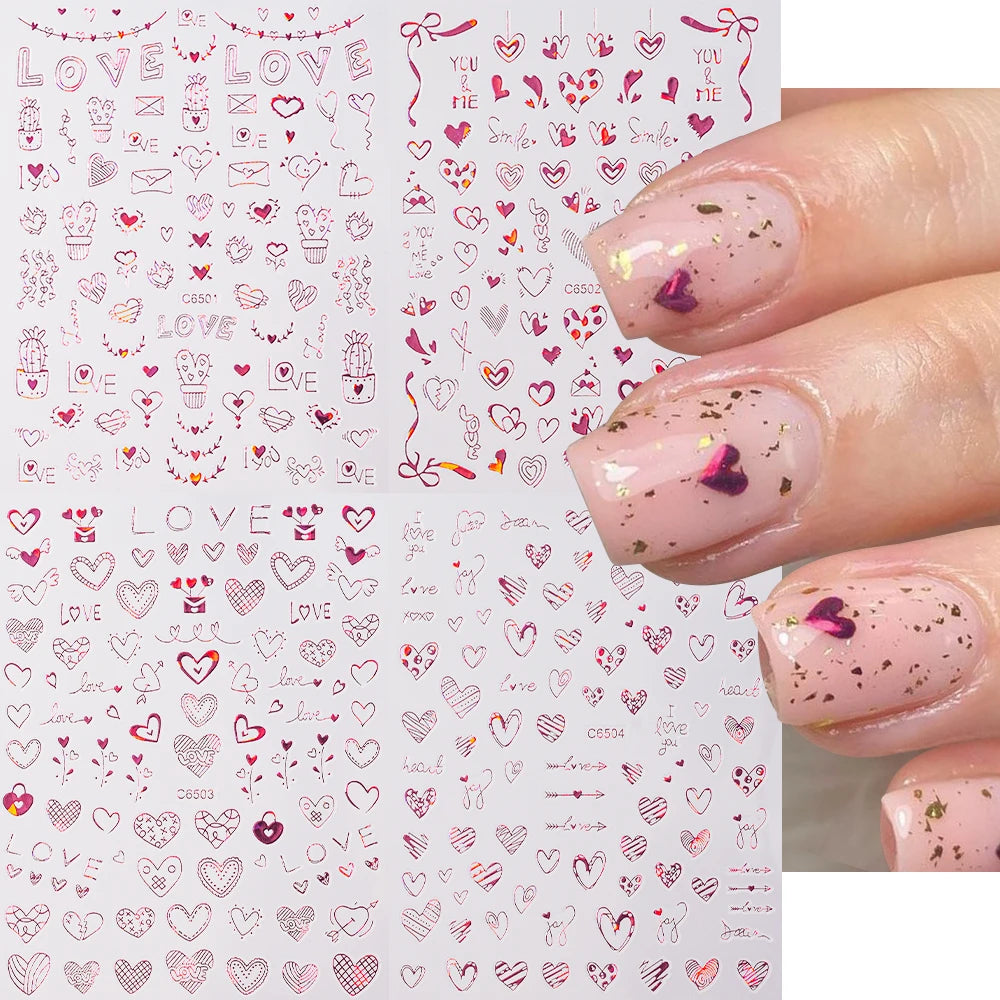4Pcs Love Heart 3D Nail Art Decals 10*8cm Red Black Letter & LOVE Adhesive Sliders Nail Stickers Decoration For Valentine's Day