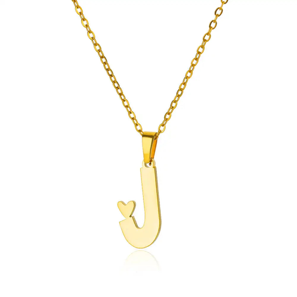 Stainless Steel Heart Letter Pendant Necklaces for Women Men Gold Color Initials Necklace Valentine's Day Jewelry Couple Gift