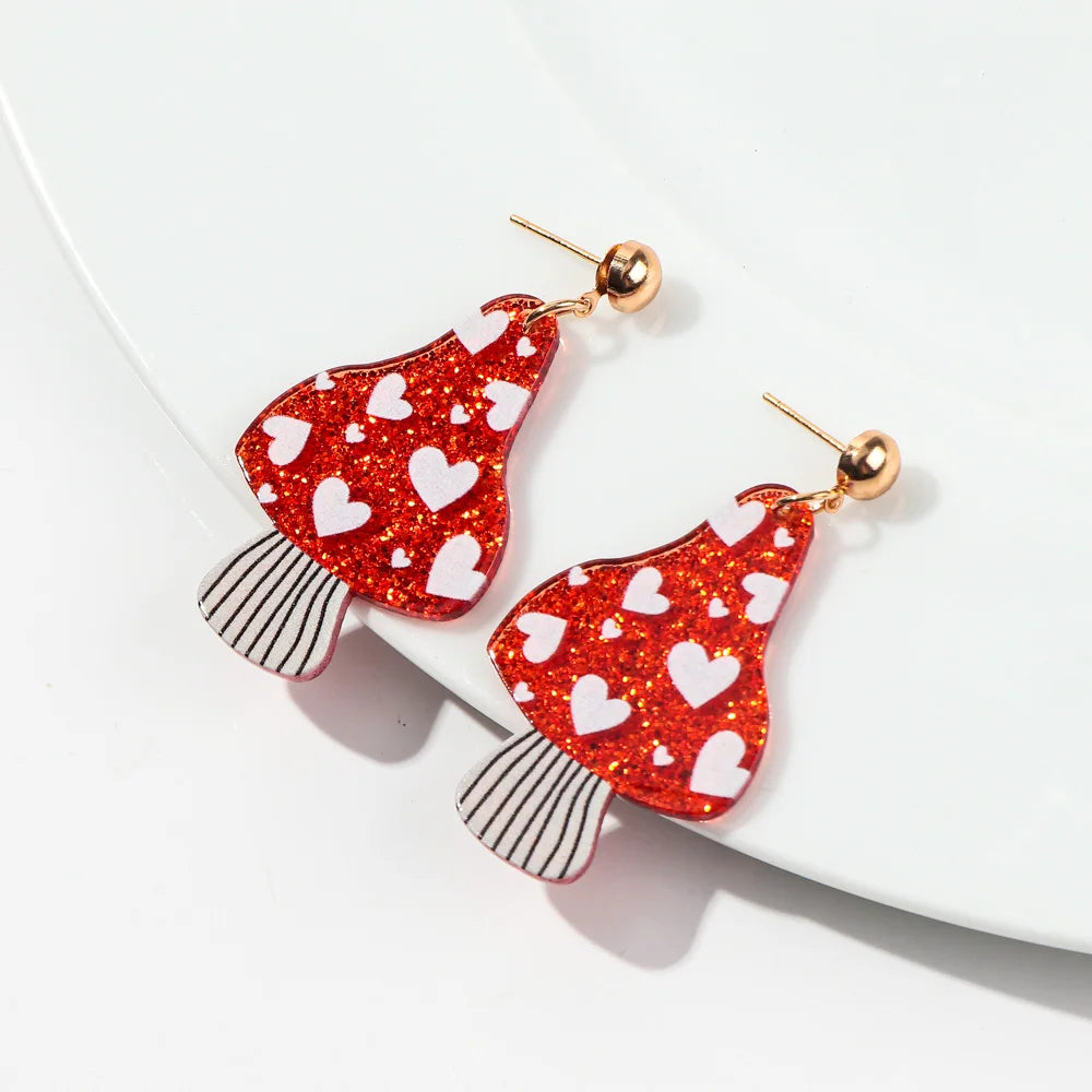 Glitter Pink Strawberry Acrylic Drop Earrings for Women New Cute Red Mushroom Drop Earring Trendy Jewelry Valentine's Day Gifts
