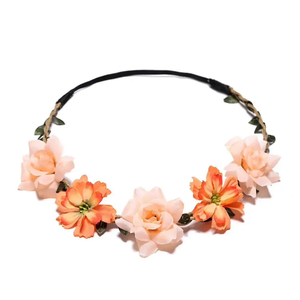 Bride Flower Crown Hairband Rope Wedding Floral Headband Garland Girl Wreath Elastic Hair Accessories Party Cosplay Headpiece