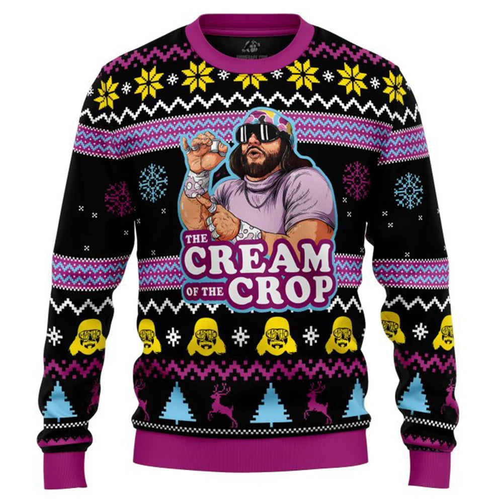 Macho Man The Cream of the Crop Pro Wrestling Ugly Christmas Sweater for Men Holiday Party Xmas Pullover Family Christmas Gift