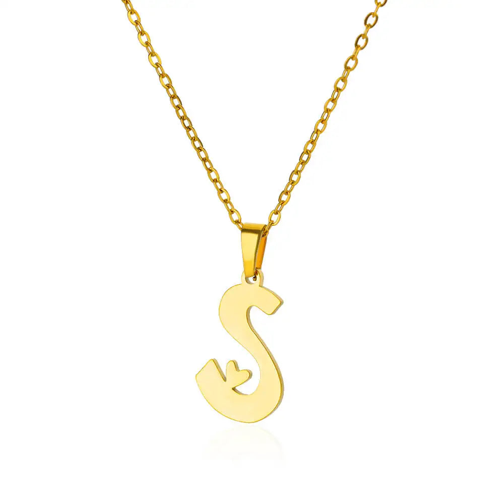 Stainless Steel Heart Letter Pendant Necklaces for Women Men Gold Color Initials Necklace Valentine's Day Jewelry Couple Gift