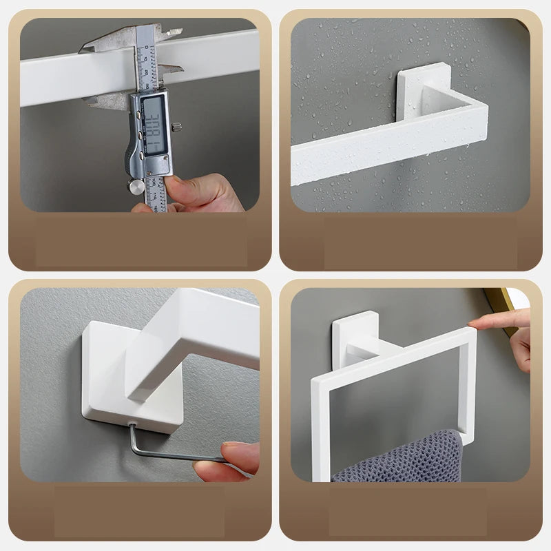 White Stainless Steel Bathroom Hardware Kit 40cm Towel Bar Toilet Paper Rack Clothes Hooks Bathroom Roll Towel Ring Rack