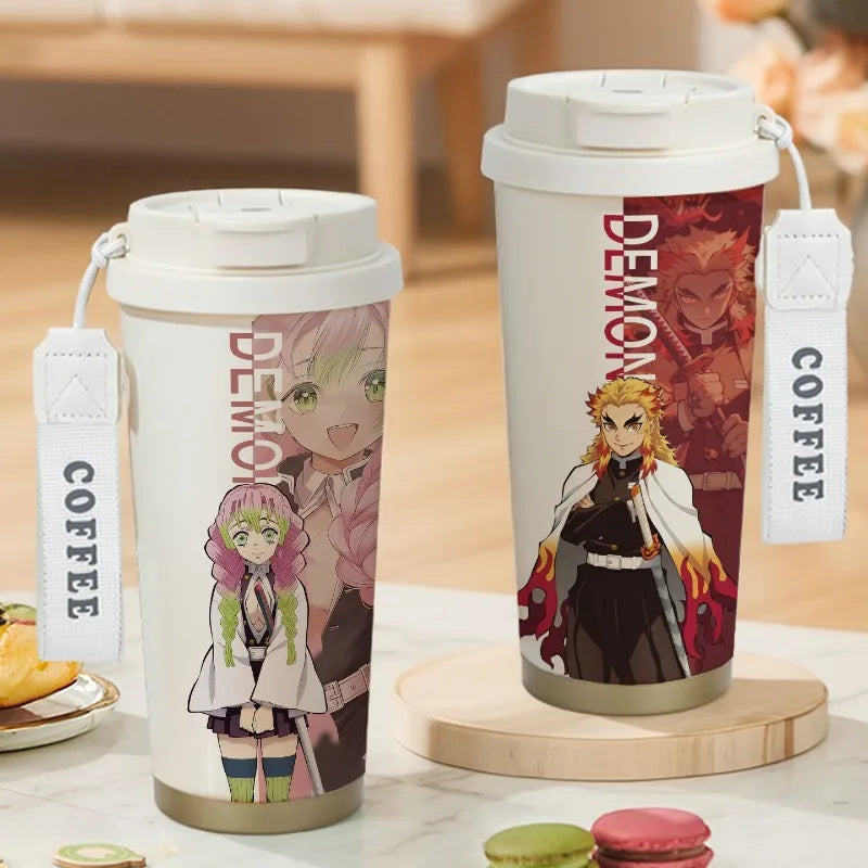 Demon Slayer Kamado Tanjirou Nezuko Agatsuma Zenitsu Anime Pattern Stainless Steel Thermos Mug Idea Leakproof Straw Cup Gift