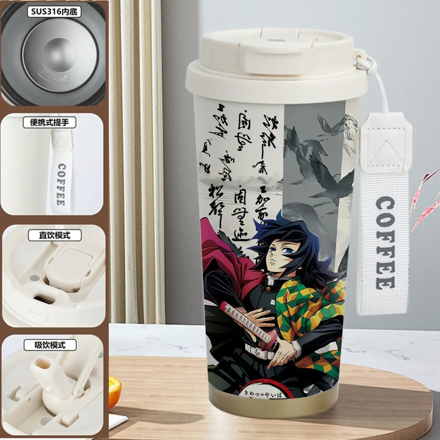 Demon Slayer Kamado Tanjirou Nezuko Agatsuma Zenitsu Anime Pattern Stainless Steel Thermos Mug Idea Leakproof Straw Cup Gift